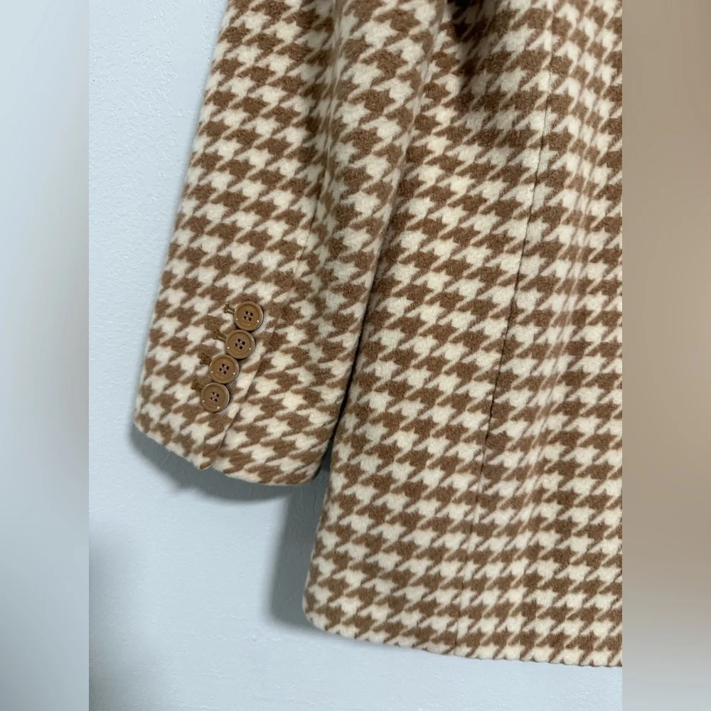 Hugo BOSS Jahonda Double Breasted Blazer Brown Houndstooth Tweed Jacket Sz 10